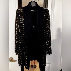 Black and Gold Sequin Open Front Waterfall Cardigan/Duster